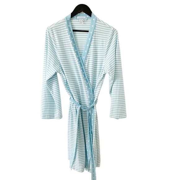 Jockey White Blue Stripes Dot Lightweight Jersey Crossover Robe - Picture 1 of 6
